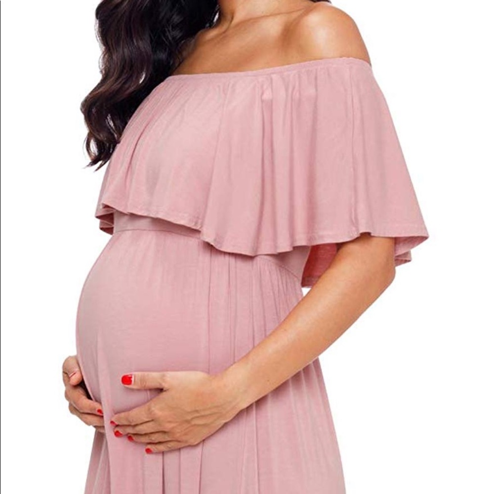 Off shoulder dusty pink maternity maxi dress